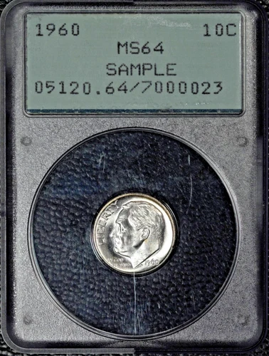 1960 Roosevelt Dime, PCGS MS64 Gen 1.2 Rattler Sample Slab