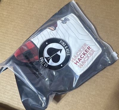 Pins & Aces Golf Co ''Hacker Hacker Hacker'' Putter Head Cover White/Black/Red