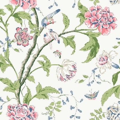 Teahouse Floral with Birds  Wallpaper- White/Blush and Green BL1785