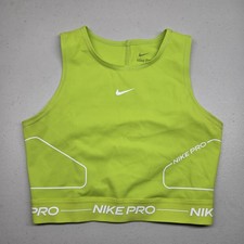 Nike Women Sports Bra XS Green Pro Dri FIT Wireless Crop Tank Pullover