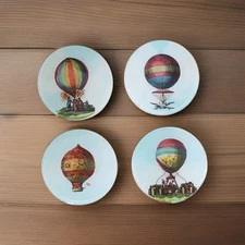 MCM Italy Glass Hot Air Balloon Old World Art Coasters Felt Swain ? Fornasetti ?