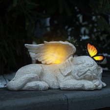 WONDER GARDEN Sleeping Dog Angel Statue w/Solar Light - Pet Memorial Stone