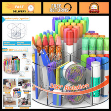 360  Rotating Acrylic Pen Holder - 6 Compartment Desk Organizer for Art Supplies