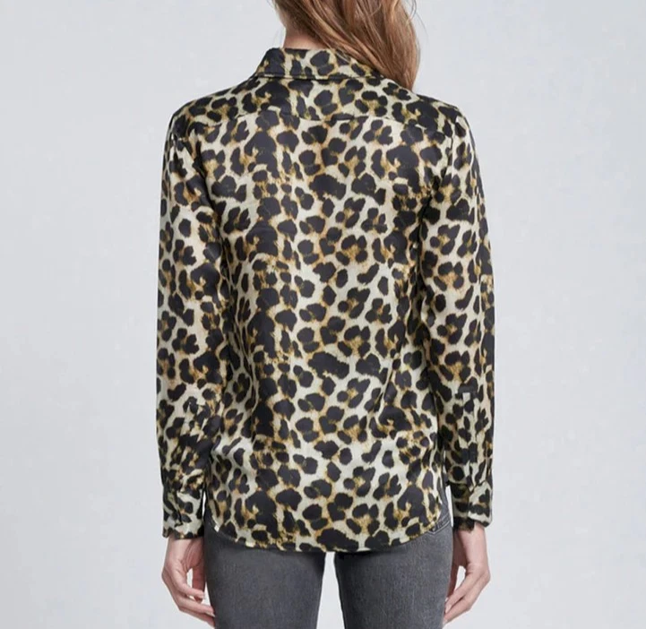 Camisa 7 PARA TODA LA HUMANIDAD Estampado Guepardo Mezcla Seda Manga Larga Abotonada Talla S Foto 3 de 4