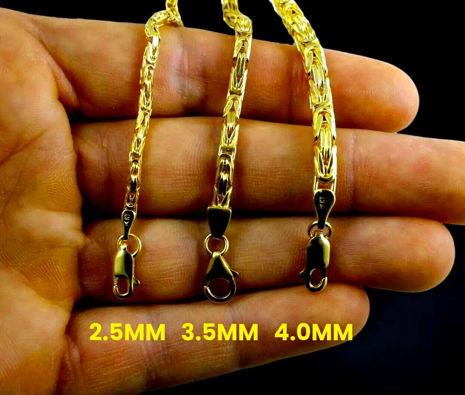 Collar de caja cuadrada bizantina de oro amarillo de 14K cadena de oro de 2 mm-5 mm 7"-30" Foto 4 de 4