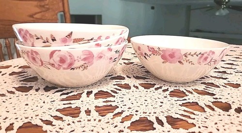CIROA FINE BONE CHINA SET DI 4 CIOTOLE PER ZUPPA/CEREALI FLOREALI ROSA! - Foto 2 di 7