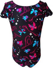 TALENT TALE  GIRLS DANCE/ GYMNASTIC PRINTED SHORT SLEEVE LEOTARD