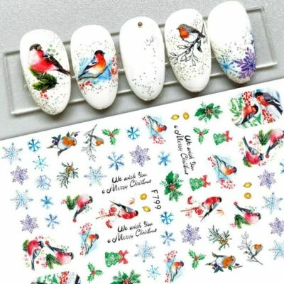 Nail Art Aufkleber Aufkleber Weihnachten Schneeflocken Mistel Robin Holly Fern (F799)