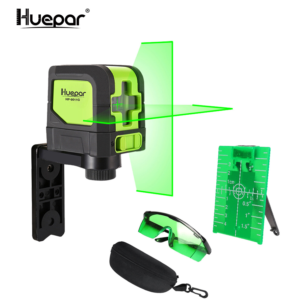 Huepar Green beams Laser Level Cross 2 Lines Laser Self Leveling DIY Use+Glasses