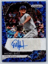 2020 Panini Prizm Quick Pitch Michel Baez Rookie Auto #/50 Blue Donut Circles