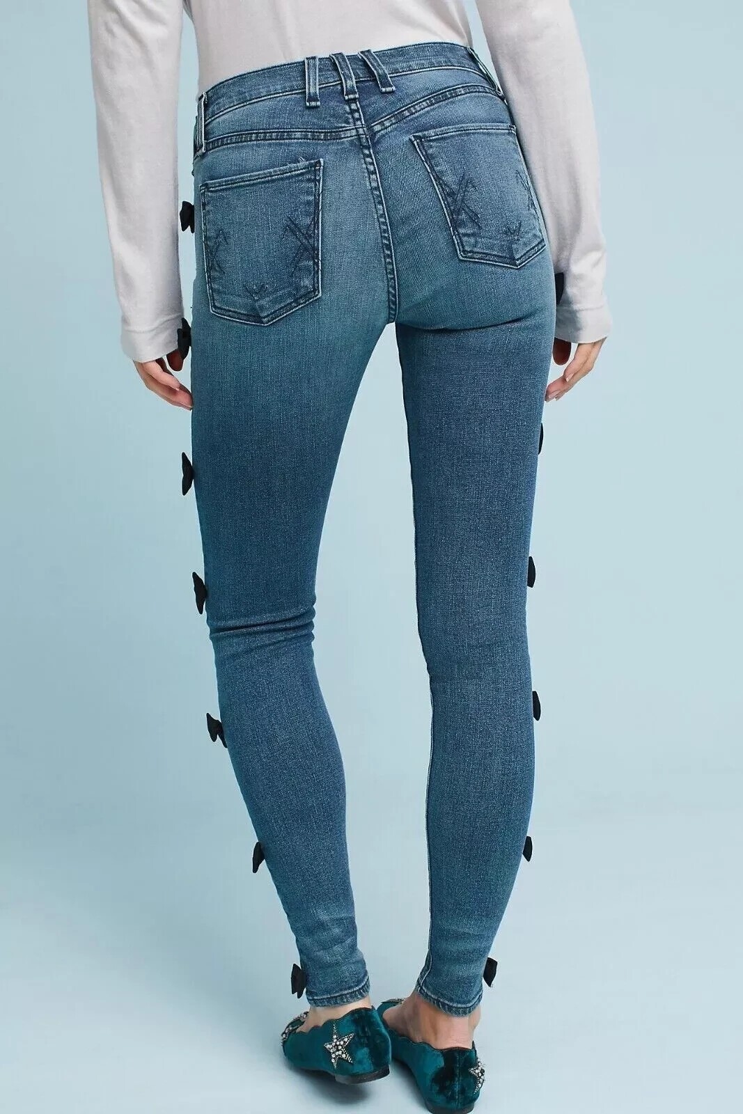 Anthropologie McGuire No Bow No Go Side-Bow Mid-Rise Skinny Jeans 27 party NWT