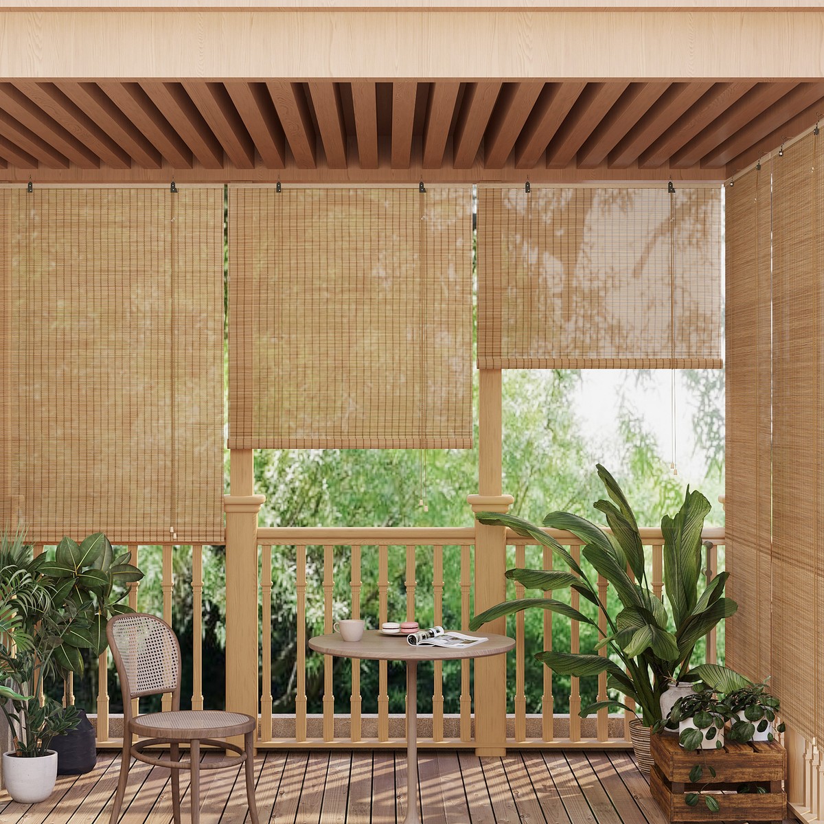 Bambusrollo Naturfarben LUCKUP Kabellose Bambus-Raffrollos Fr Innen   Verdunkelung, Naturfarben, Mit 15,2 Cm Volant, 91,4 Cm X 64 Cm  Verdunkelungsrollo Innenfenster