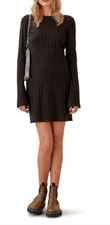 NWT $128 Reformation Cait Black Ribbed Long Sleeve Open Back Minidress Small S