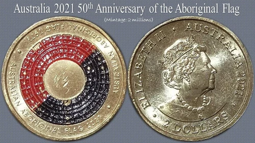 Australia 4 x 2021 50th Ann. of the Aboriginal Flag $2 Coloured Coin- Circulated