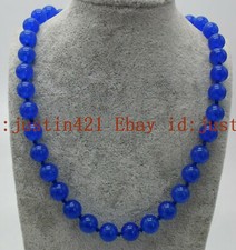 Beautiful Natural 10mm Blue Jade Round Gemstone Beads Necklace 18''
