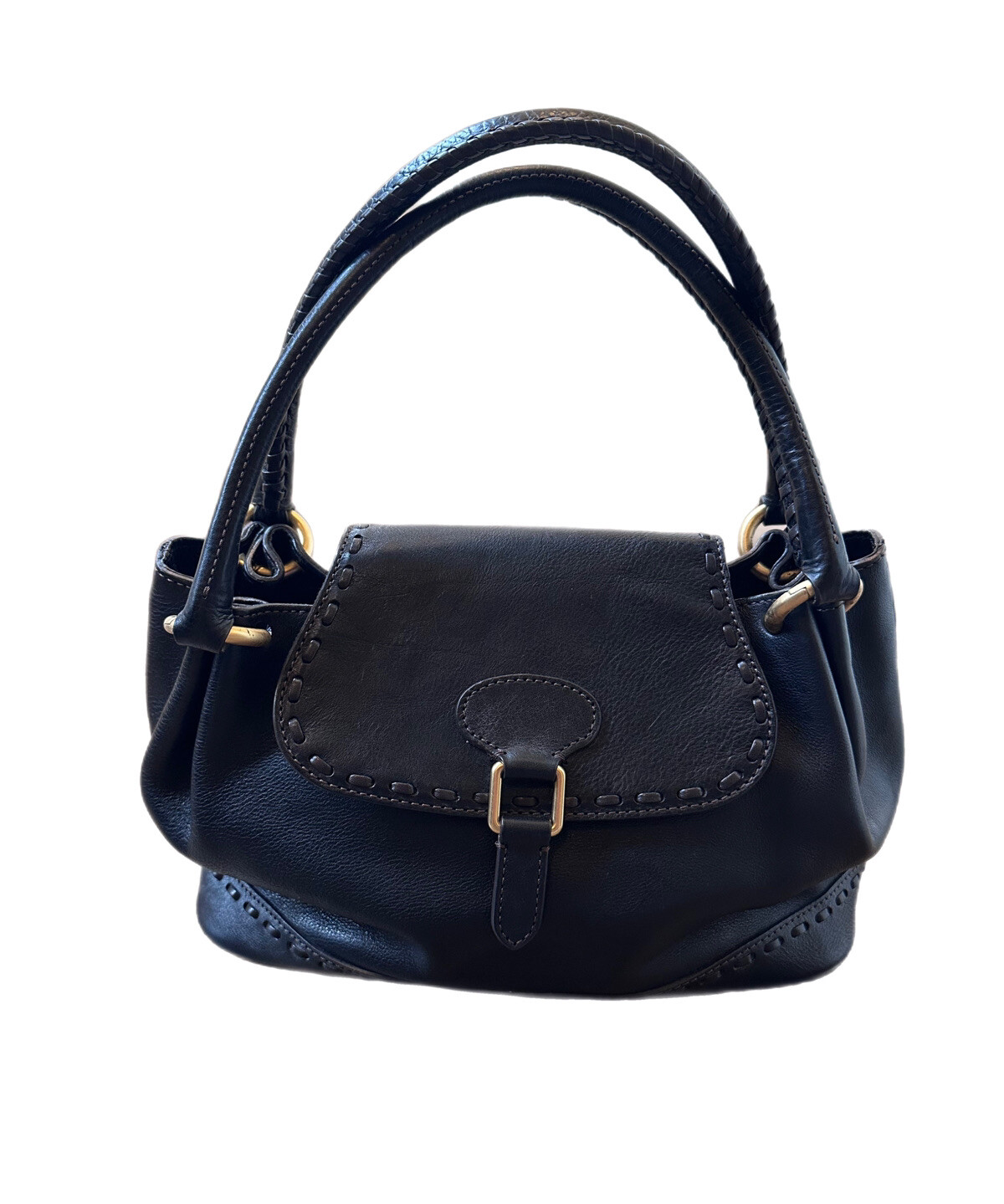 Vintage Dooney & Bourke Medium Black Florentine Leather Satchel Bag  