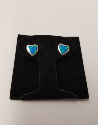 925 Sterling Silver Fire Blue Opal 6mm Heart Stud Earrings