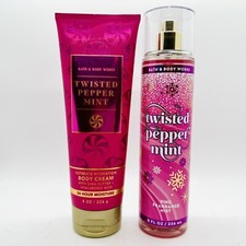 2/PCS BATH  BODY WORKS TWISTED PEPPERMINT BODY CREAM  FRAGRANCE MIST 8 FL OZ