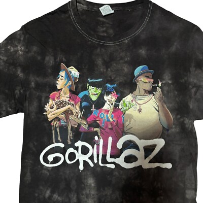 GORILLAZ Black Tie-Dye T-Shirt Fruit of the Loom HD Cotton - Size SMALL