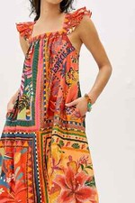 New Anthropologie Farm Rio Mosaic Ruffled Midi Dress Holiday Gift Vacation 