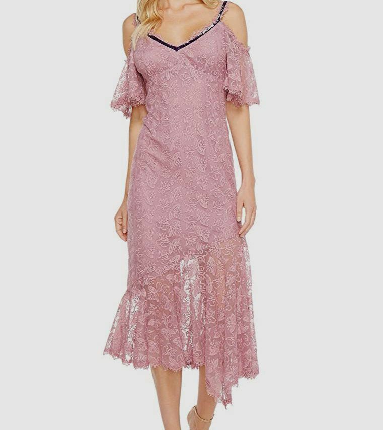 $600 Nanette Lepore Women's Purple Debbie Lace Cold Shoulder Midi Dress  Size 4 | eBay