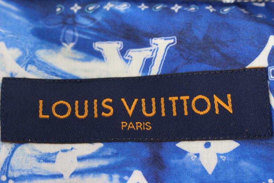 Louis Vuitton Men's XL Monogram Bandana Blue Button Down Short