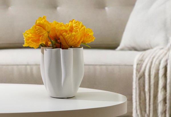 Philippi Vase Livree, H 22 Cm D 20 Cm Aus Keramik 3D Druck, Cremeweiß, Plissee-D-image