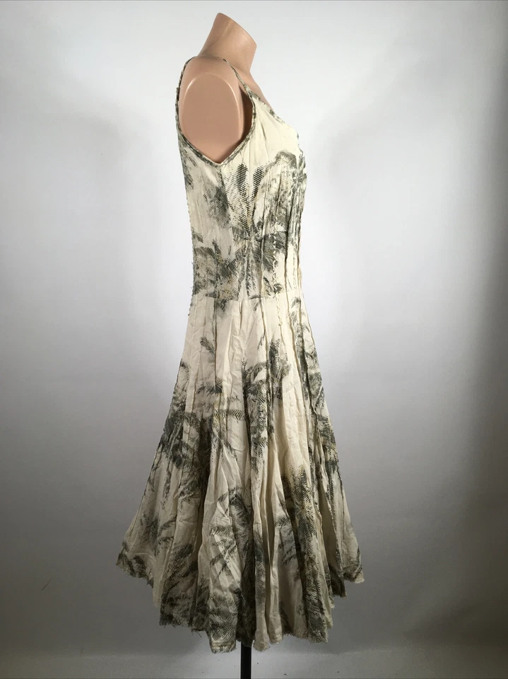 Vestido Tori Richard Honolulu ajustado y acampanado negro-marfil algodón burbuja sin mangas 6 Foto 3 de 4