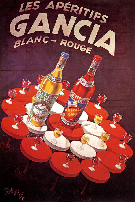 AMERICAN VERMUT GANCIA BLANCO ROJO APERITIVO BEBIDA FRANCÉS VINTAGE PÓSTER REPRO