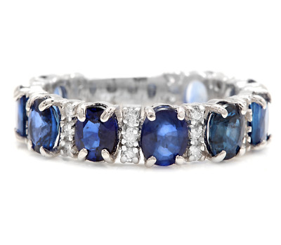 4.90Ct Natural Blue Sapphire and Natural Diamond 14K Solid White Gold Ring