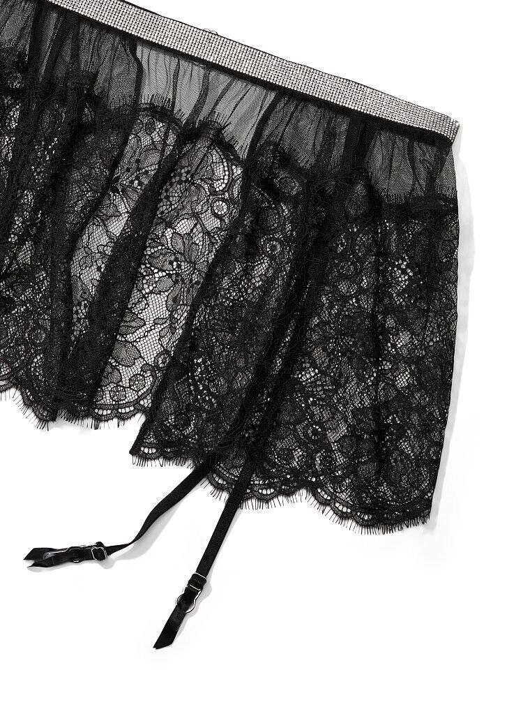 New Shine strap Lace Skirted Garter Belt Lingerie Black S | eBay