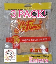 LA FAMA 3 PARK! MACHACADO CARNE SECA DE RES ENTERA BEEF JERKEY 250g Since 1926
