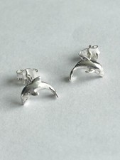 Polished Sterling Silver Dolphin Earrings, Small Post Earrings Butterfly Closure