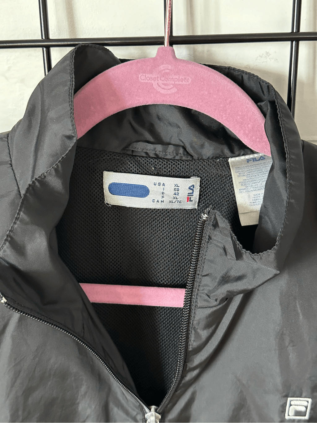 Giacca bomber a vento Fila donna XL nero argento vintage anni 80 retrò