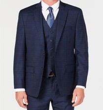Michael Kors Men's Blue Plaid Classic-Fit Wool Stretch Suit Jacket Size 42L