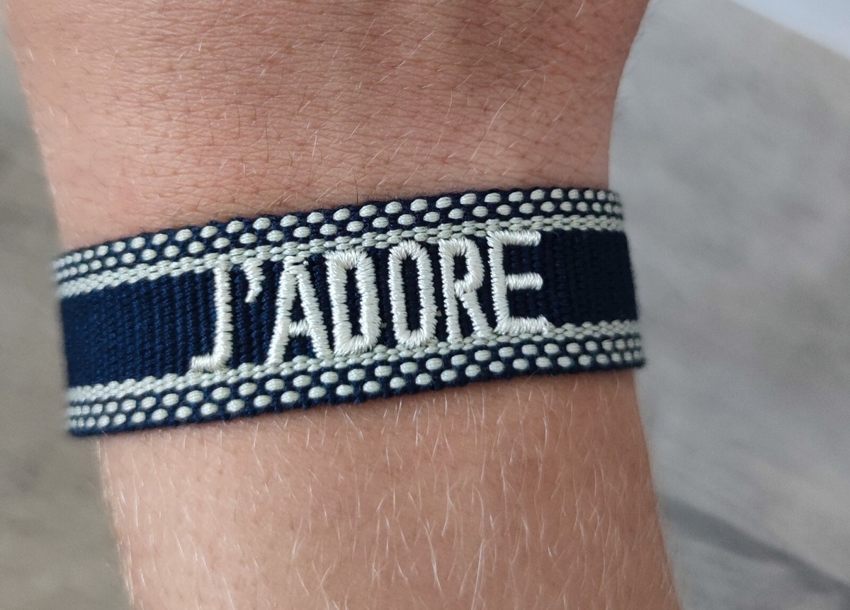 Bracelet Brodé J'adore - Bleu Foncé, Noir, Référence BR.JA.TI.6, Neuf Avec étiquettes