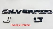 Overlay Emblem For Silverado 07-19 Tailgate Badge Gloss Black Letters LT