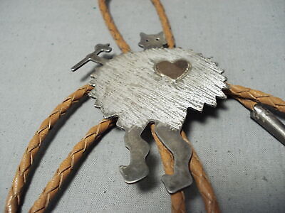 Rare 14k Gold Vintage Native American Navajo Signed Sterling Silver Bolo Tie Rare 14k Gold Vintage Native American Navajo Signed Sterling Silver Bolo Tie