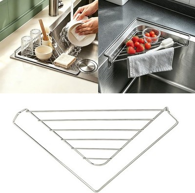 Dish Drying Rack, Stainless Steel Sink Corner Organizer, Space Saving Triangular
