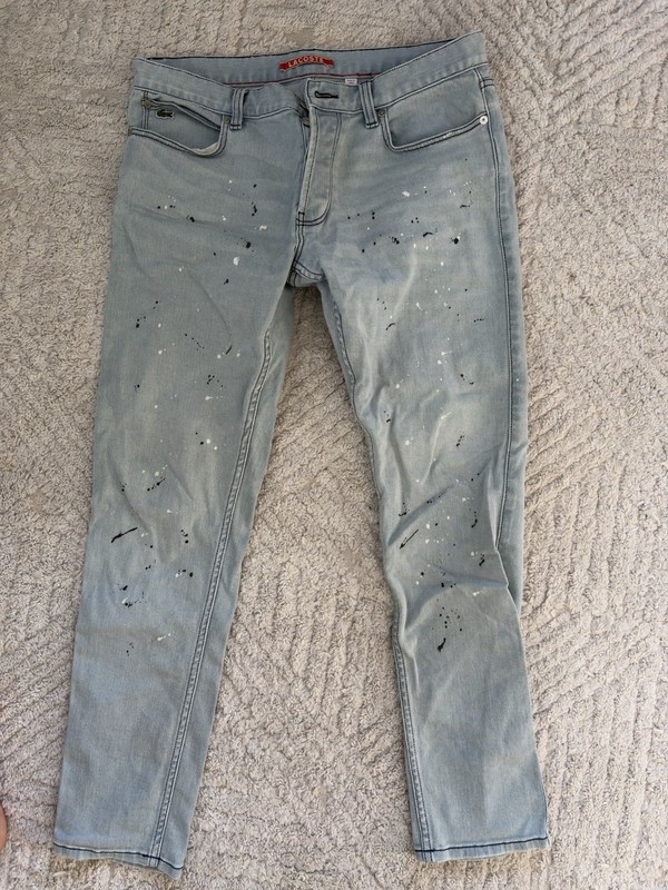 Lacoste LIVE Light Wash Jeans Paint Splatter Slim Fit W32 L30 Denim MSRP $185