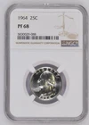 1964 Quarter Dollars Silver Coinage NGC PF-68