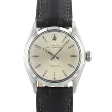 Rolex Precision 6430 30mm Silver Dial Steel Leather Strap Vintage Watch