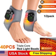 2X Electric Foot Ankle Massager Red Light Therapy Heating Vibration Pain Relief