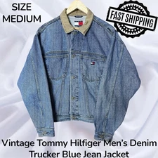 Vintage Tommy Hilfiger Denim Trucker Blue Jean Jacket Men’s Medium FAST SHIPPING