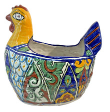 Mexican Talavera Large Chicken Handmade Pottery Flower Planter Multi-Color 10"