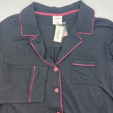 SOMA Cool Nights Notch Collar Pajama Top Women's Large Black Cranberry Trim NEW 