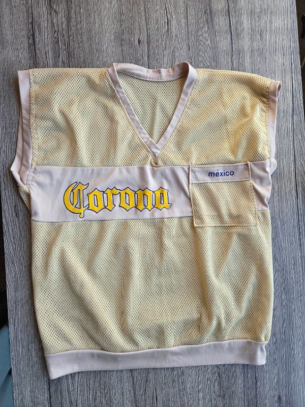 Vtg Corona Mexico Mesh Football Jersey Tank Y2K Beer Promo Sleeveless Vest Cream