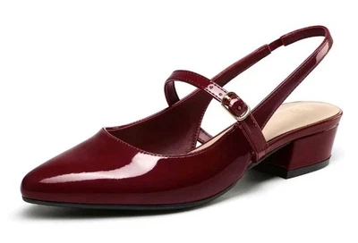 Pennysue Women's Slingback Sandals Burgundy Low Block Heel Mary Jane Pumps 6M - Image 1 of 4