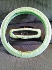 Lime Green Fleece Steering Wheel Rear View Mirror Set