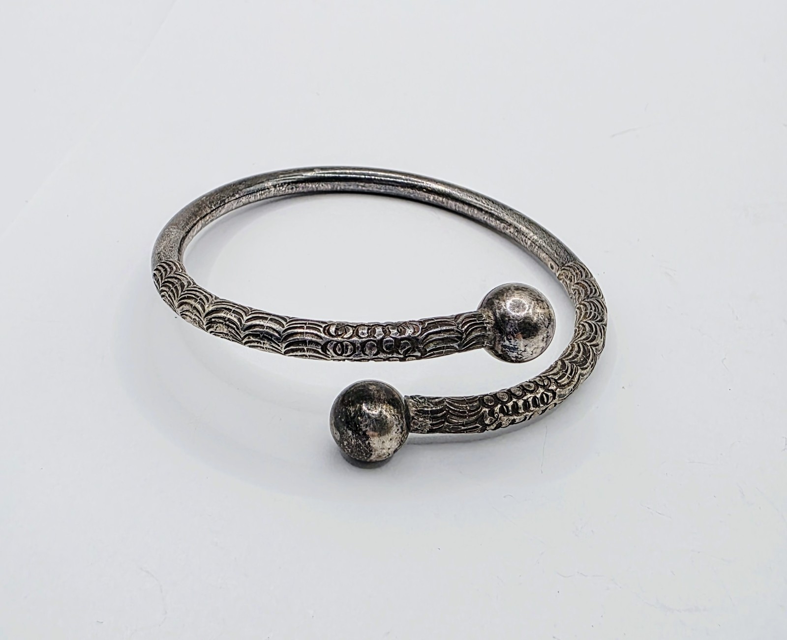 Vintage Solid Sterling Silver Cuff Bangle Hand Et… - image 1